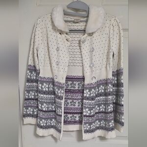 Gymboree White and Purple Patterned Cardigan